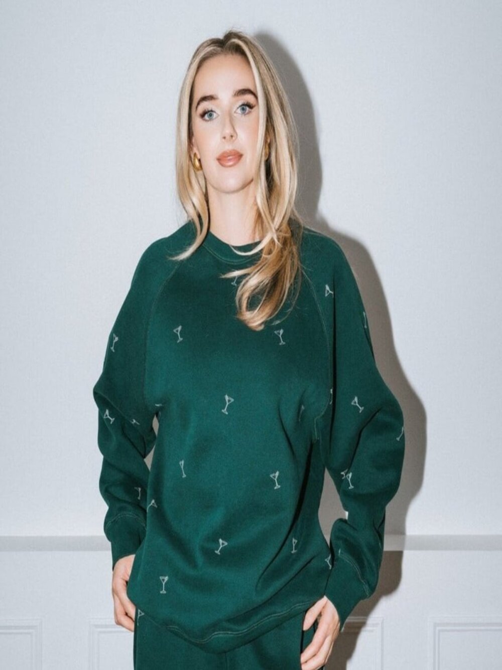 Brunette The Label Dark Green Martini Allover Overzised NYBF Sweatshirt XS/S